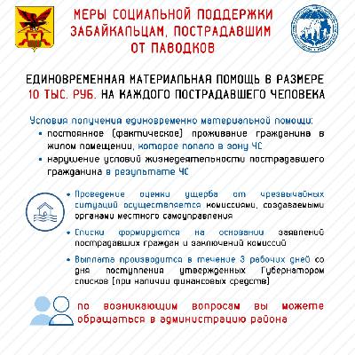 Меры социальной поддержки Забайкальцам, пострадавшим от паводков